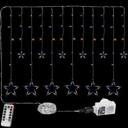 Vánoční závěs - 12 hvězd, 150 LED, teple/studeně bílý